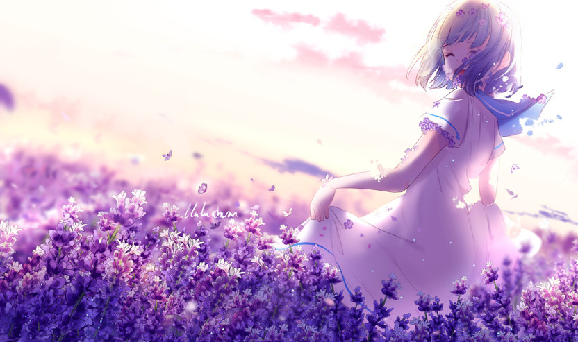 Anime with Purple Flower Girl Dress